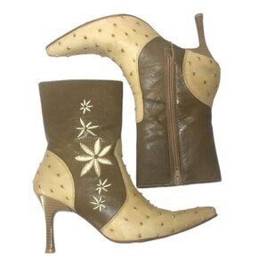 LOS CANELOS Boots Women's Size US7 Brown Leather Cowgirl Ankle Booties Shoes